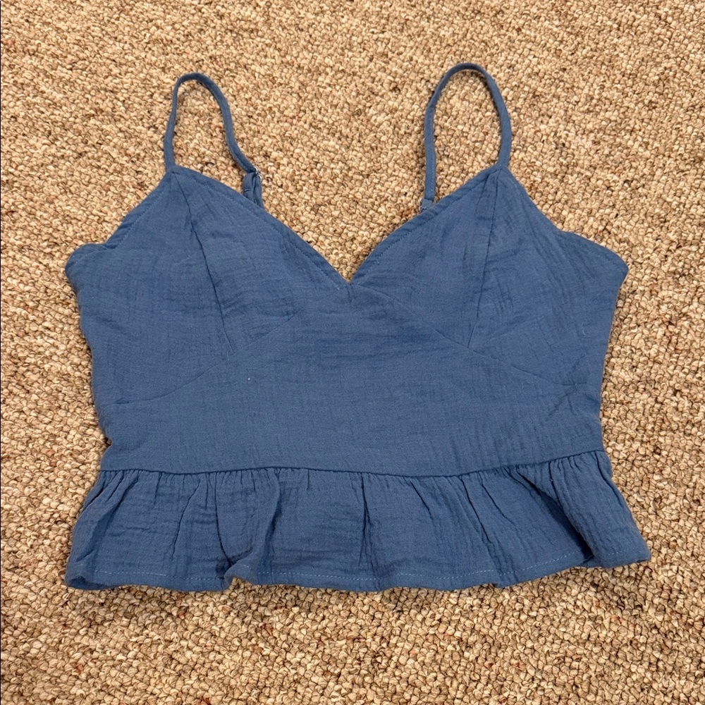 Elegant Blue Ruffle Hem Crop Top